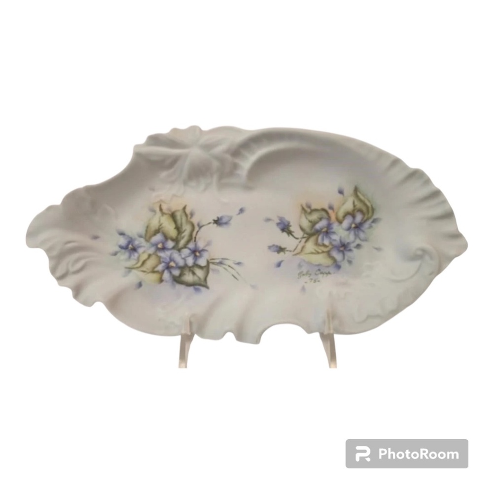 Vintage signed Lovin Porcelain Plate Delicate Blue Flowers Home Dining Decoratio
